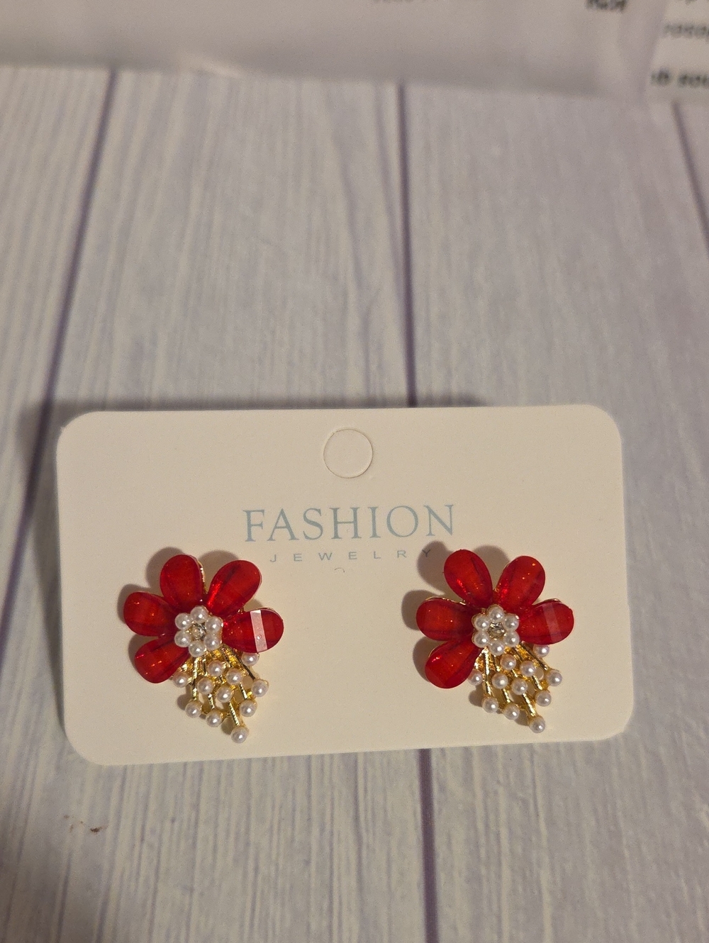 Fashion Jewelry Red Floral Pearl Drop Earrings